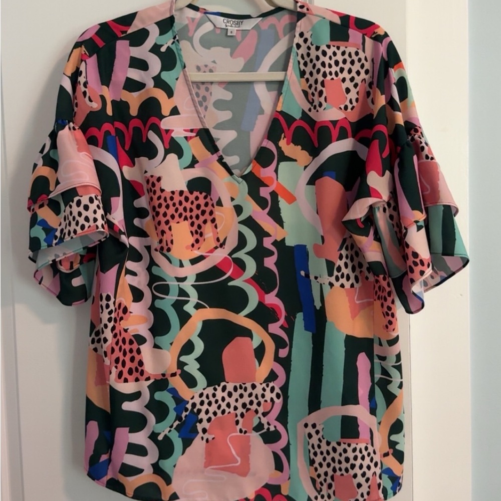 CROSBY by Mollie Burch Colorful Abstract Blouse